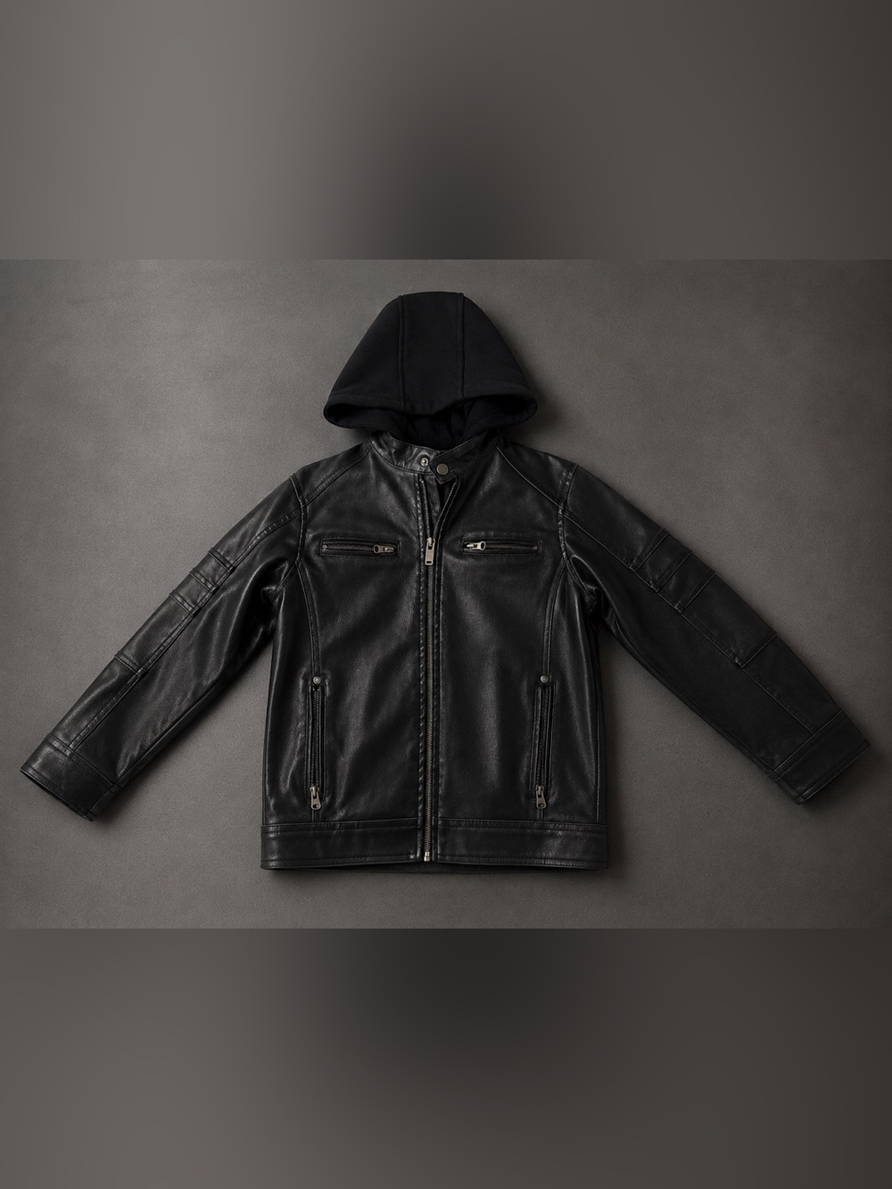 Black Rivet Black Faux Leather Hooded Jacket